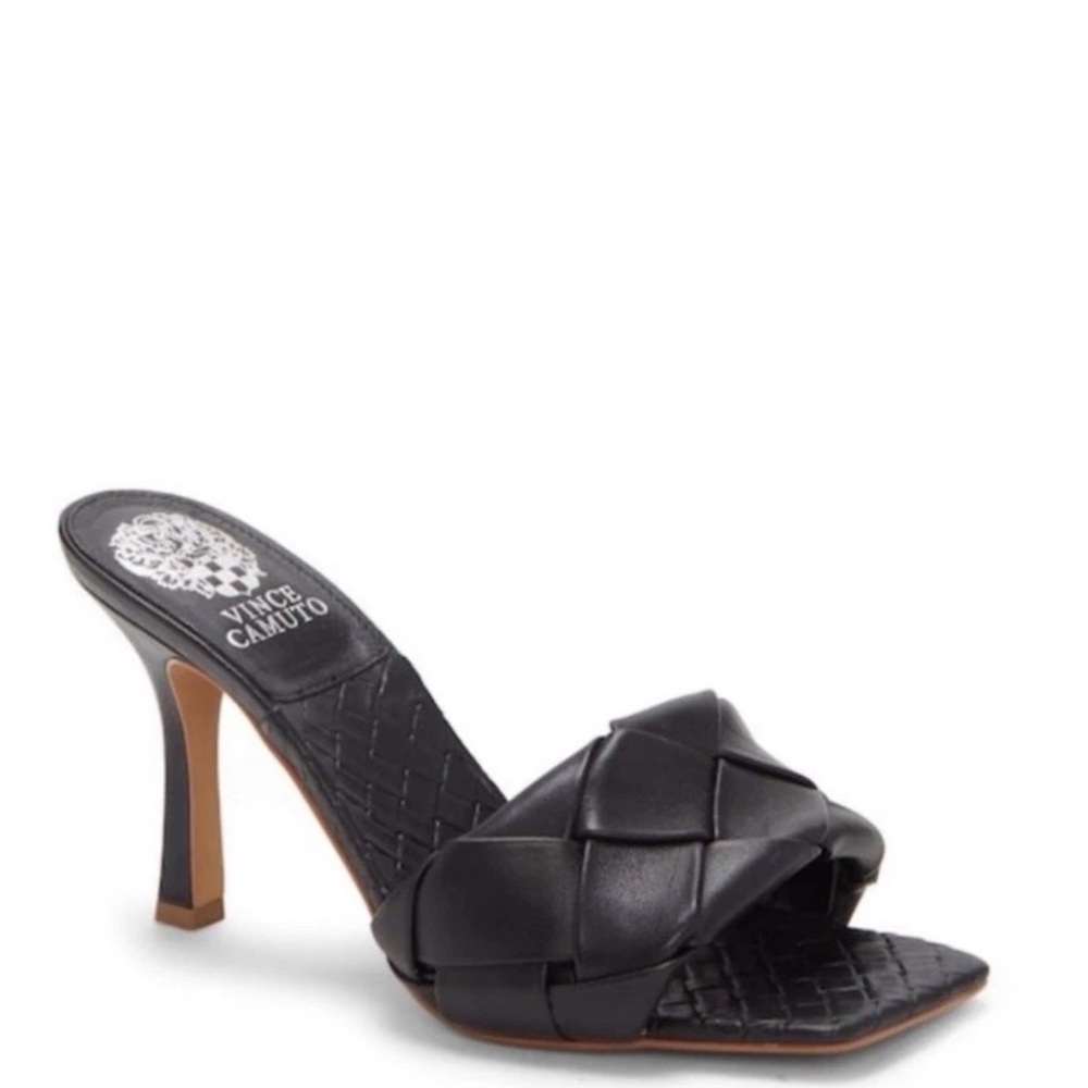 Vince Camuto Brelanie Black Leather woven Braided Strap Mule Sandal NEW, 7.5